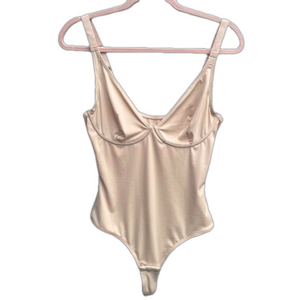 FeelinGirl Women's Nude Thong Bodysuit with Underwire Bust Size Small